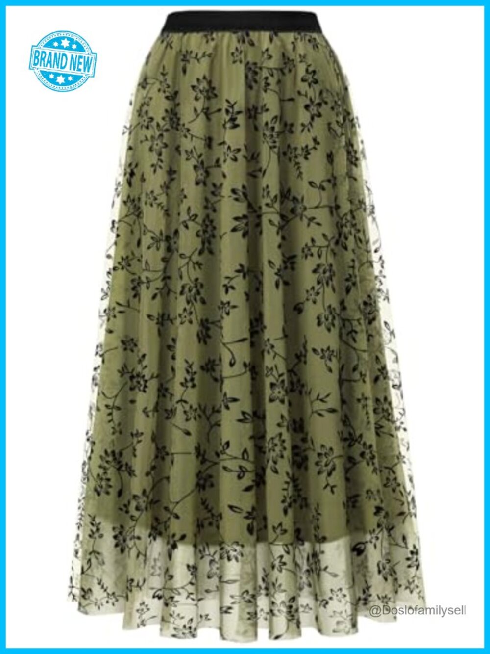 Women Midi Tulle A-Line Floral High Waist Skirt Dressy Casual Summer